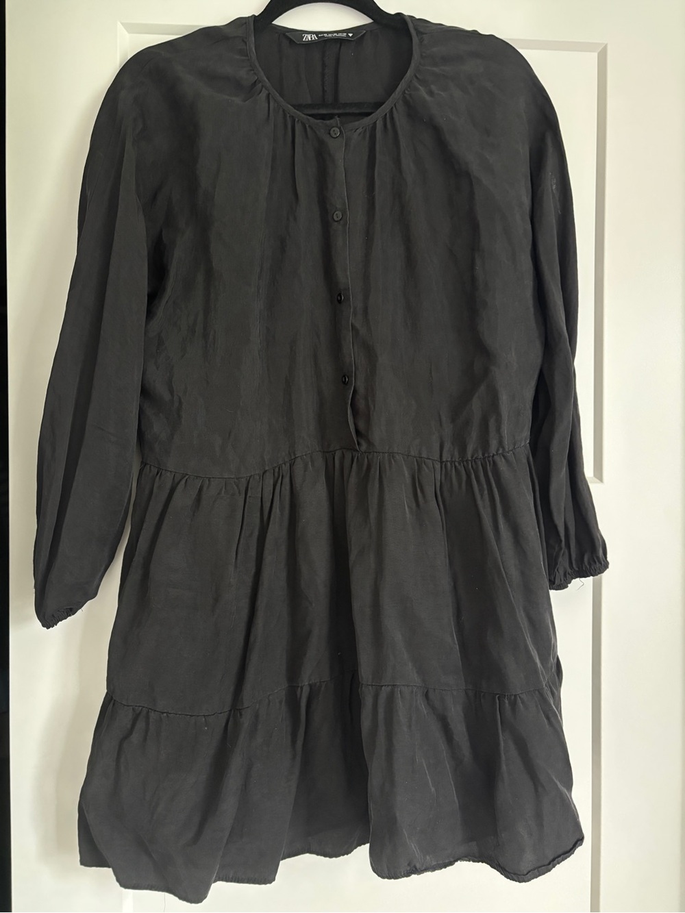 Zara Black Semi-Sheer Tiered Mini Dress